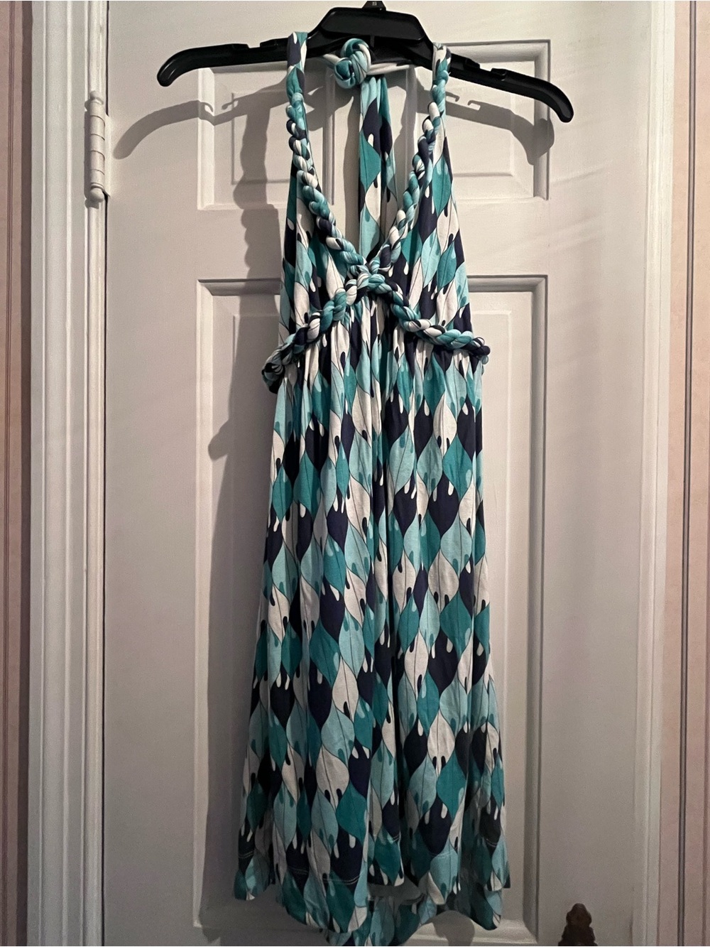 BCBG Generation Size S  Teal & White Patterned Halter Dress